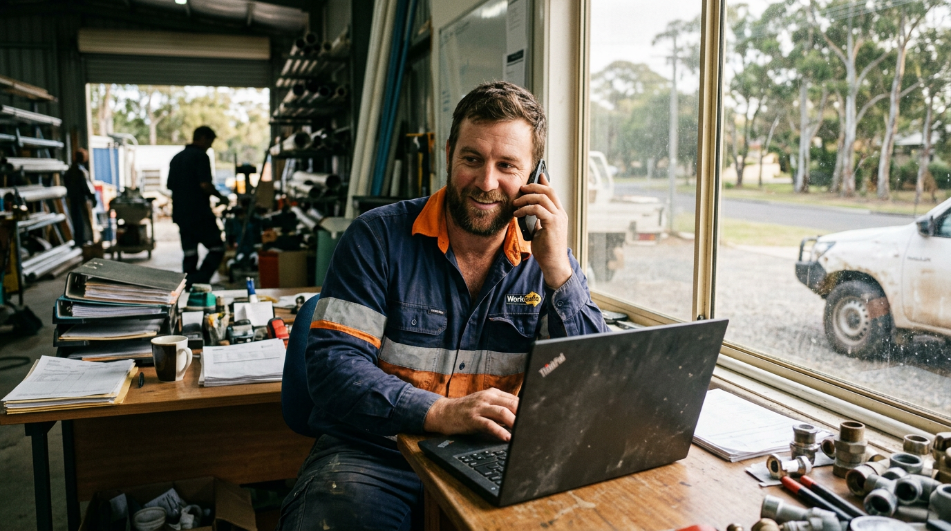 Small business owner reviewing a landing page on a laptop