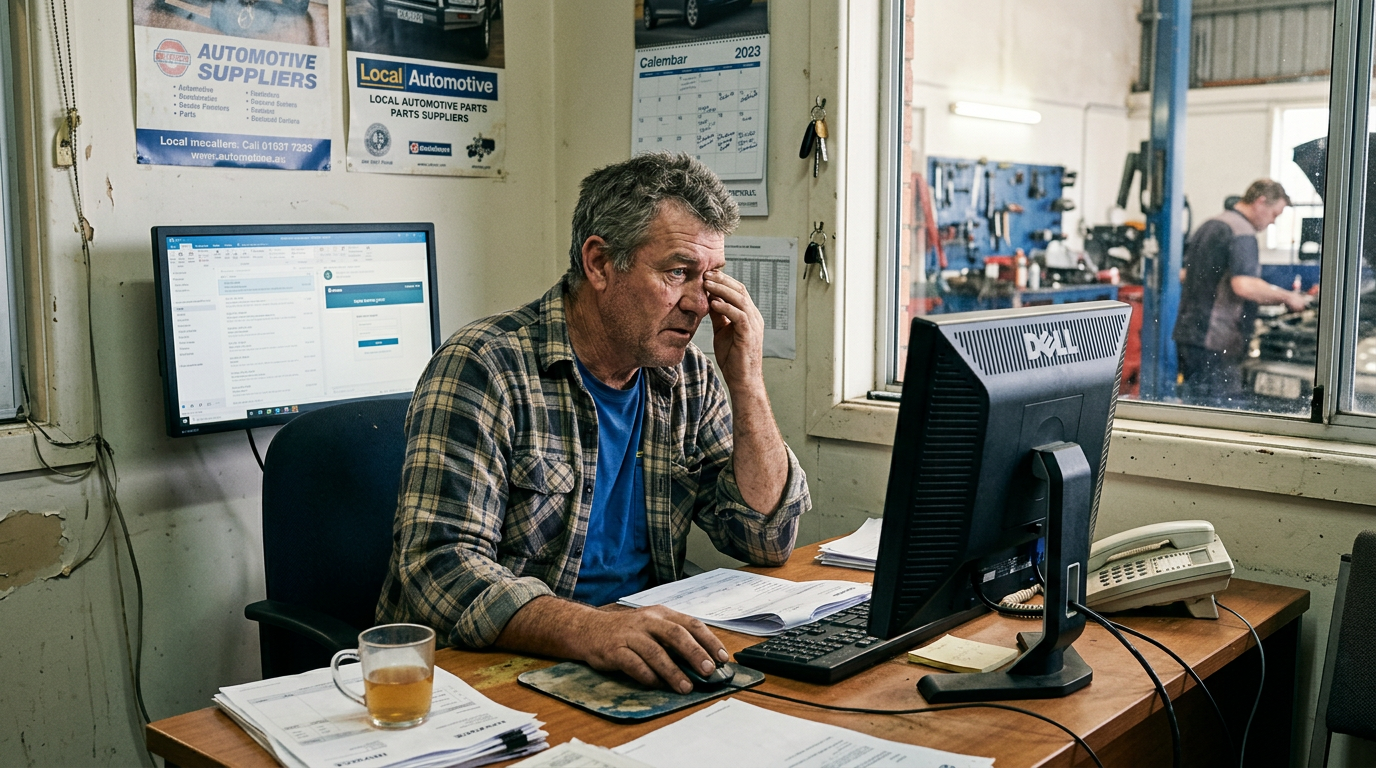Small business owner reviewing account security on a laptop