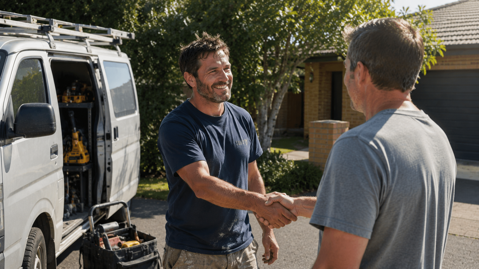 Australian small business owner shaking hands with a happy customer
