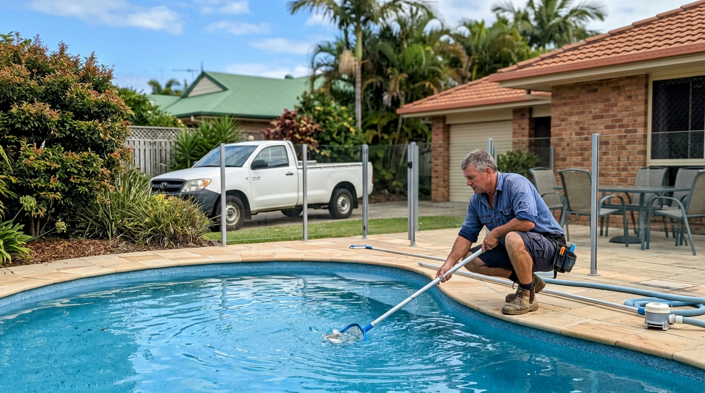 A pool cleaner working on a residential job on the Gold Coast, Australia 