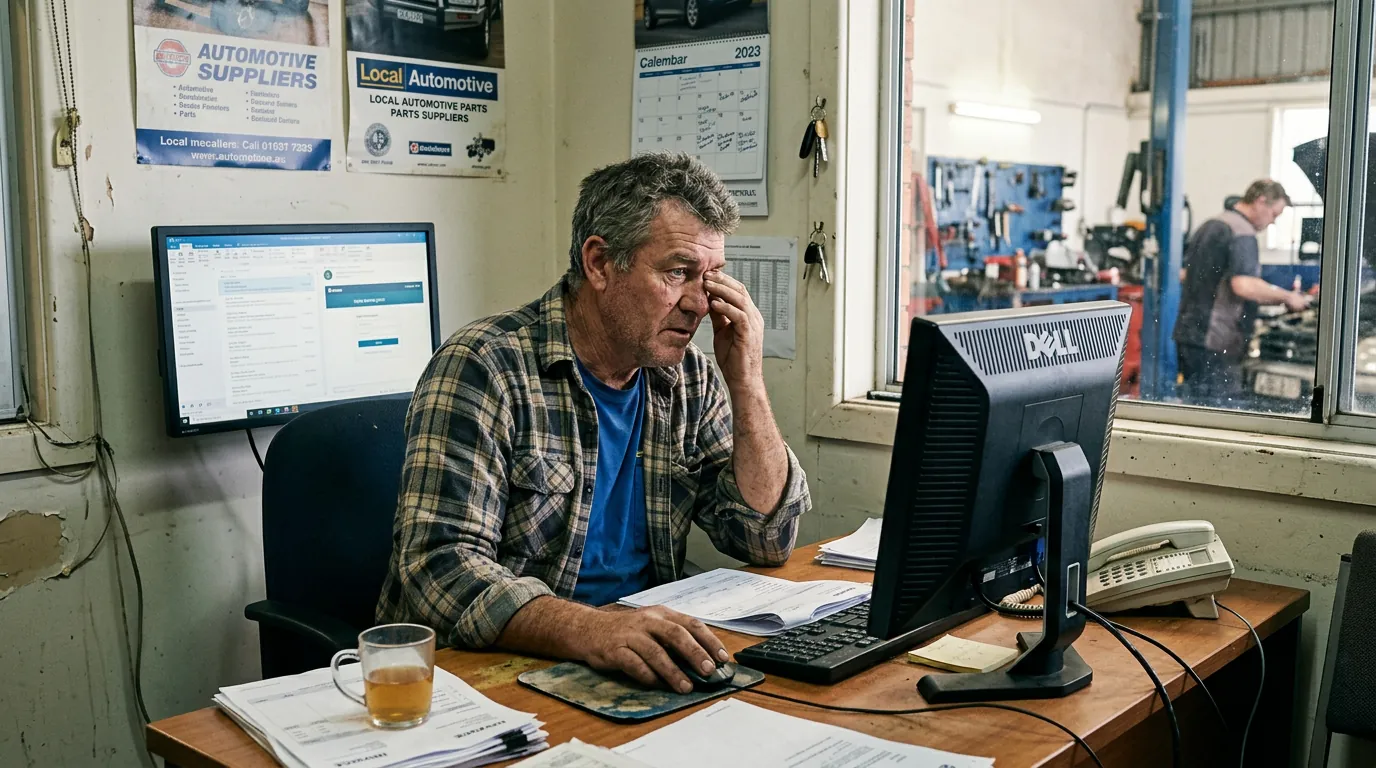 Small business owner reviewing account security on a laptop